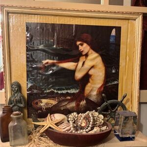 Vintage framed print of A MERMAID by John Waterhouse 17x15.5
